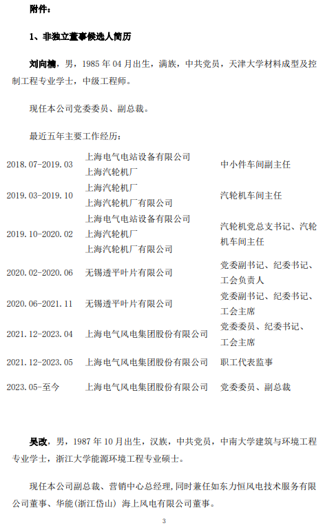 人事调整！电气风电提名董事候选人公布