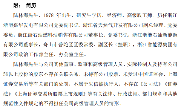 人事调整！陆林海任浙江新能总经理