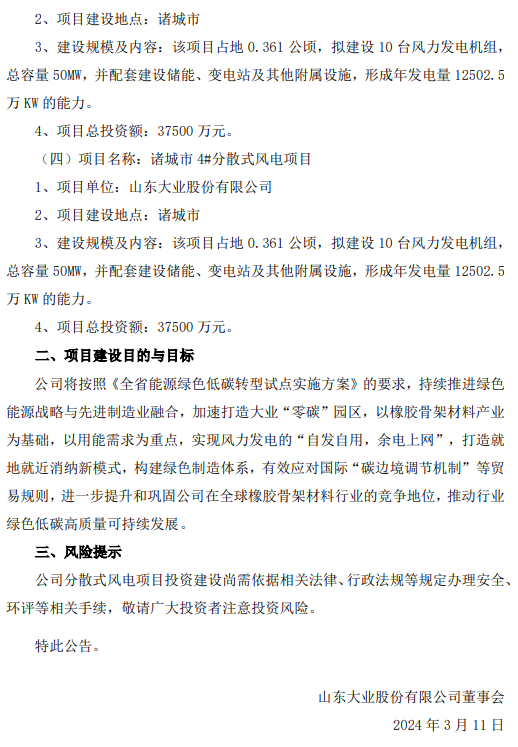 200MW！山东大业股份4个分散式风电项目获核准