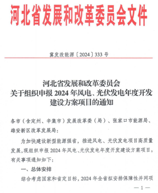 30GW！河北启动2024年风、光年度指标申报！