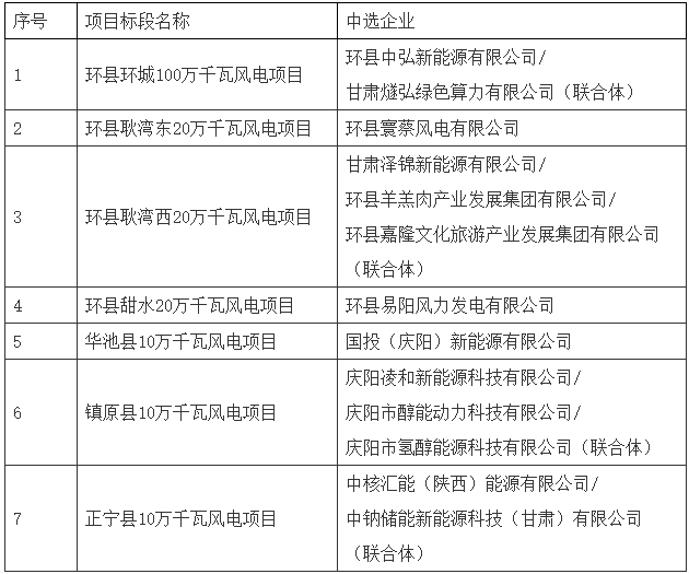 甘肃庆阳市1.9GW风电项目竞配！国投电力、中核汇能等13家企业中选