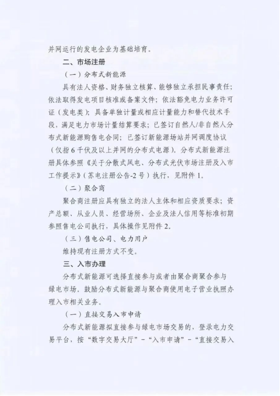 《关于开展江苏分布式新能源聚合参与省内绿电市场交易试点入市相关工作的通知》印发